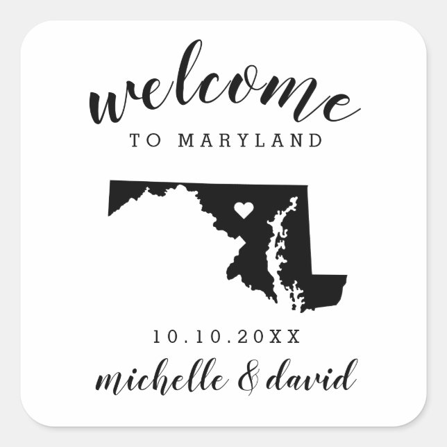 Welcome to Maryland | Wedding custom favour Square Sticker (Front)