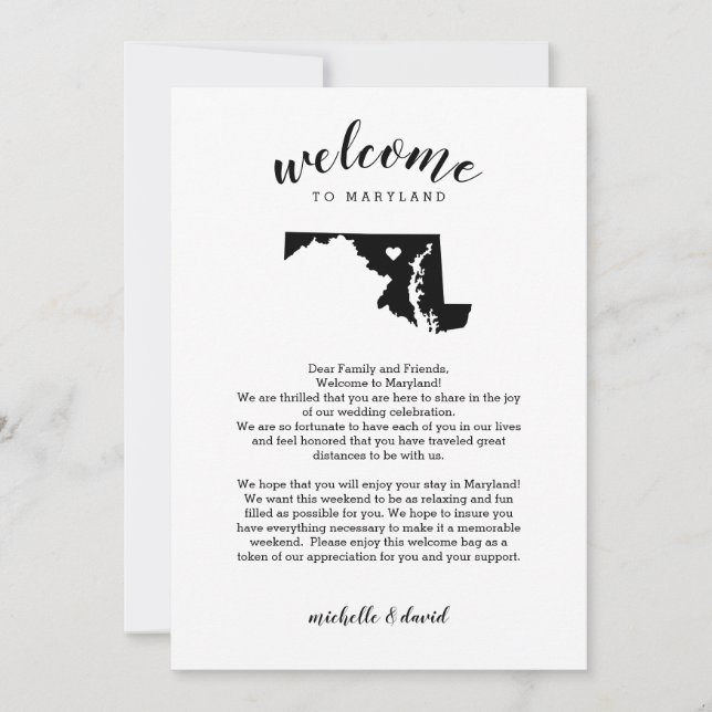 Welcome to Maryland | Wedding Letter & Itinerary (Front)