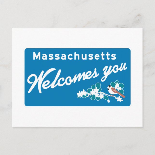 Welcome to Massachusetts - USA Road Sign Postcard (Front)