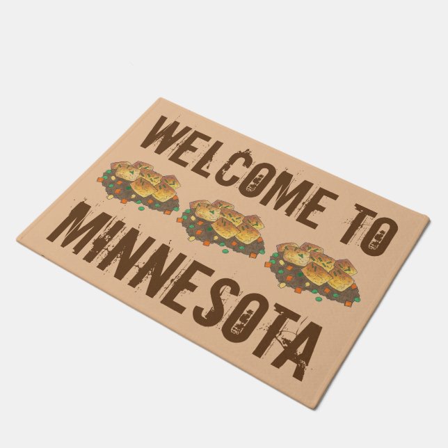 Welcome to Minnesota Hot Dish Tater Tot Casserole Doormat (Angled)