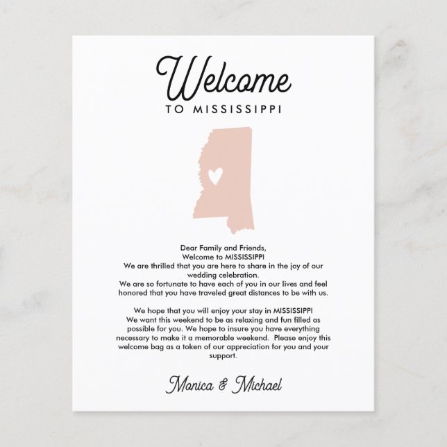 Welcome TO MISSISSIPPI Letter Itinerary ANY COLOR (Front)