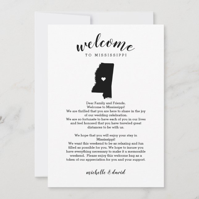 Welcome to Mississippi Wedding Letter & Itinerary (Front)