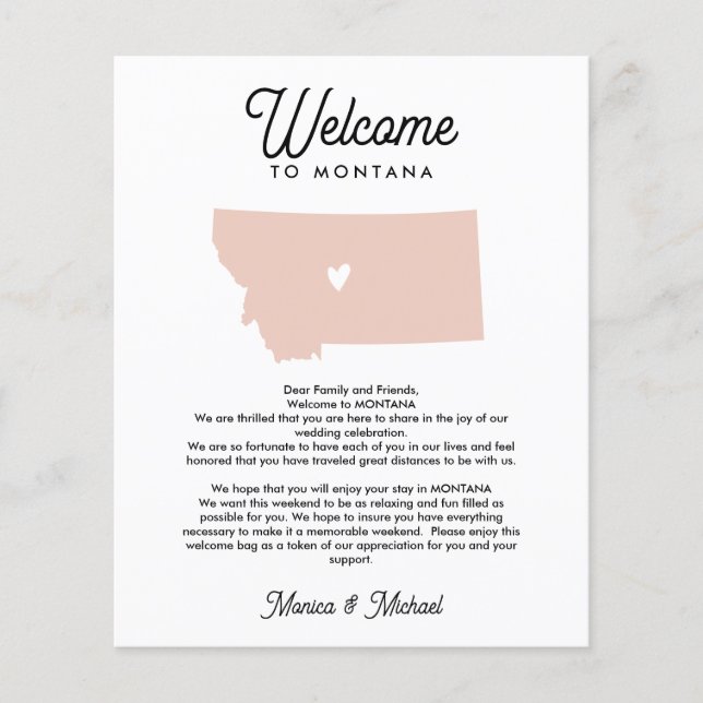 Welcome TO MONTANA Letter & Itinerary ANY COLOR (Front)