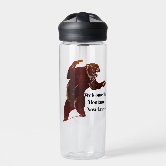 Welcome To Montana Now Leave Grizzly Bear Art Water Bottle (Front)