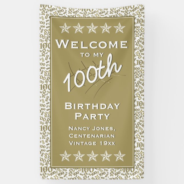 Welcome to my 100th Birthday Party - Gold/White Banner (Vertical)