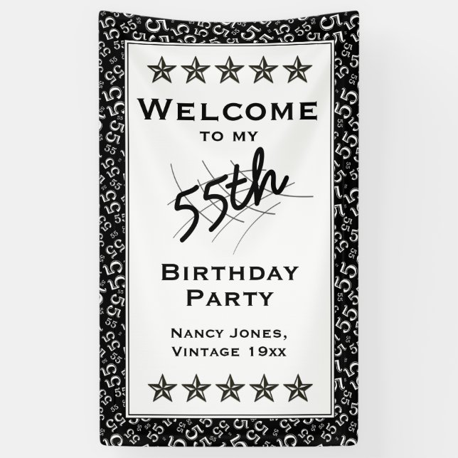 Welcome to my 55th Birthday Party - Black/White Banner (Vertical)