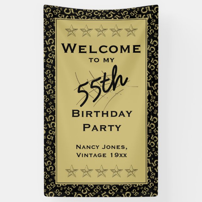 Welcome to my 55th Birthday Party - Gold/Black Banner (Vertical)