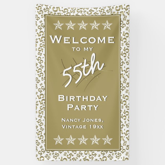 Welcome to my 55th Birthday Party - Gold/White Banner (Vertical)