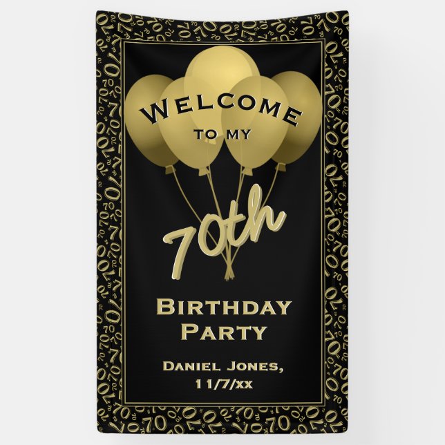 Welcome to my 70th Birthday Party - Gold/Black Banner (Vertical)