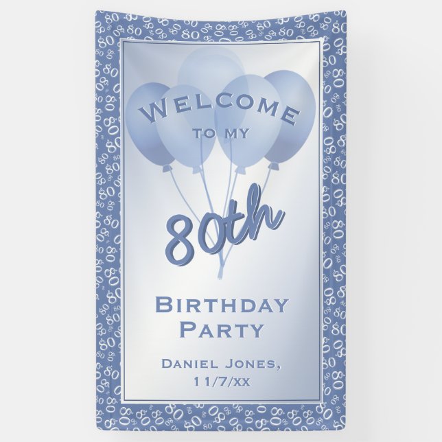 Welcome to my 80th Birthday Party - Blue/White Banner (Vertical)