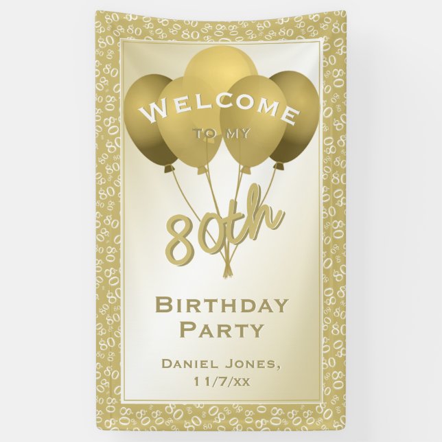 Welcome to my 80th Birthday Party - Gold/White Banner (Vertical)