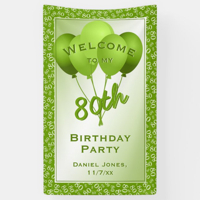 Welcome to my 80th Birthday Party - Green/White Banner (Vertical)