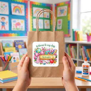 Welcome to my class green font teacher pencil square sticker