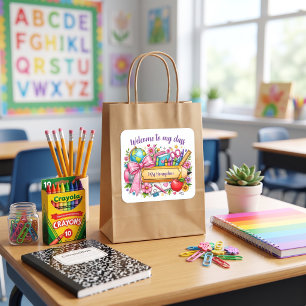Welcome to my class personalised teacher pencil square sticker