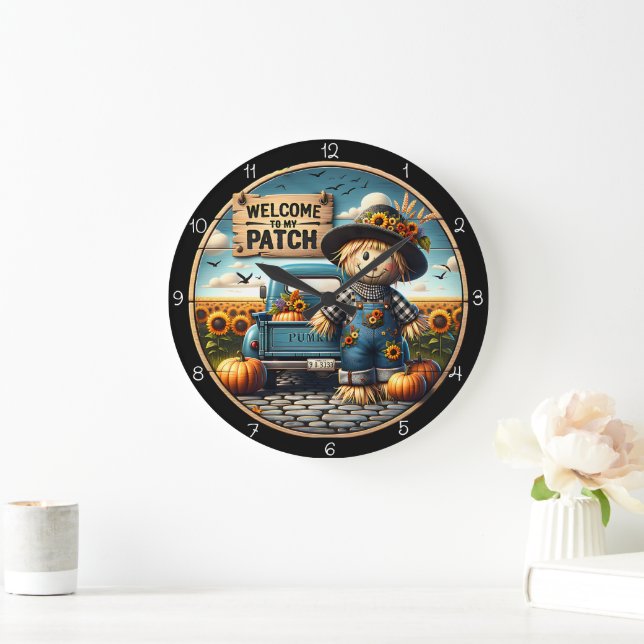 Welcome To My Patch Scarecrow Large Clock (Home)