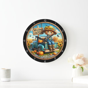 Welcome To My Patch Scarecrow  Large Clock