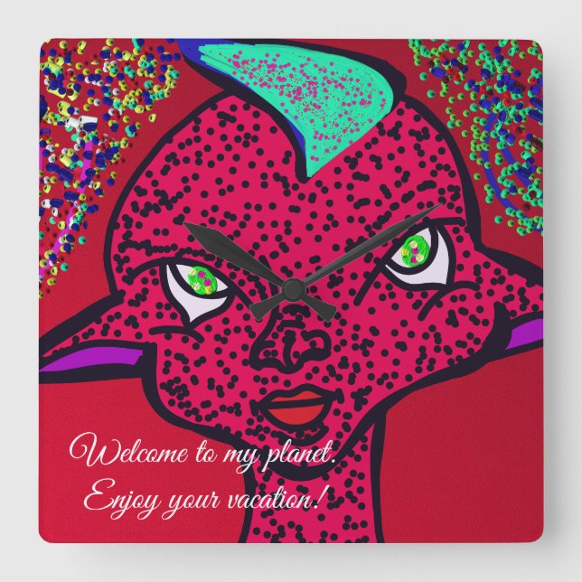 Welcome to My Planet Square Wall Clock (Front)