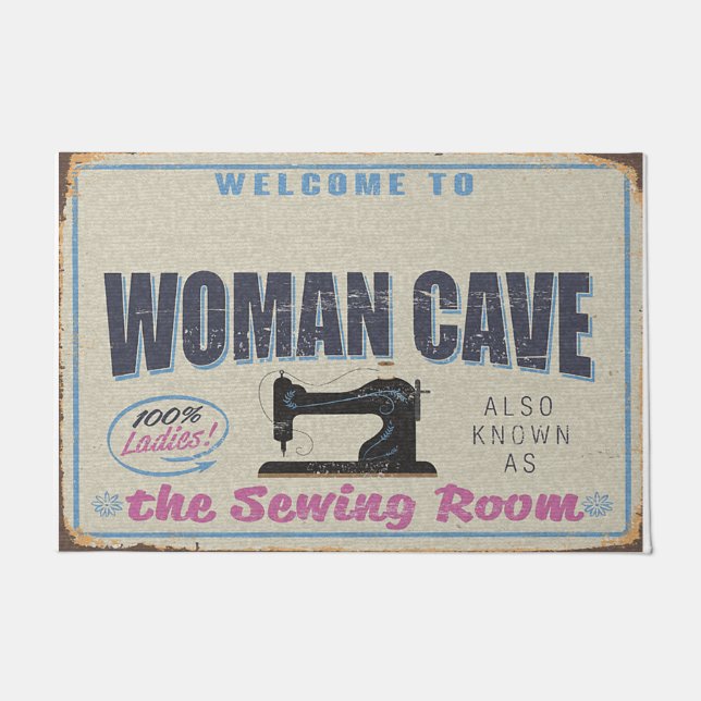 Welcome To My Woman Cave, Sewing Room Doormat (Front)