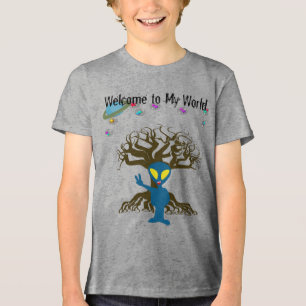 Welcome to my World Blue Alien Peace Sign Tri-Blend Shirt