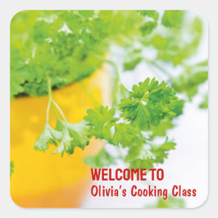 Welcome to Name’s Cooking Class Herb Art Square Sticker