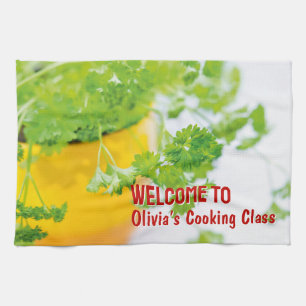 Welcome to Name’s Cooking Class Herb Art Tea Towel