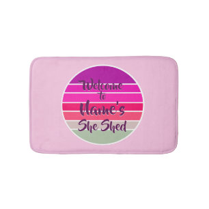 Welcome to Name's She Shed 20xx Retro Sunset Bath Mat