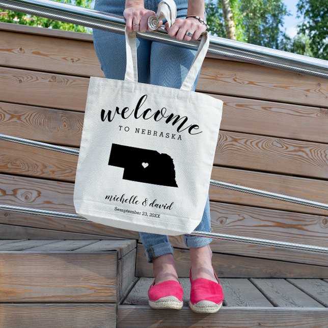 Welcome to Nebraska | State Silhouette Wedding Tote Bag (Creator Uploaded)