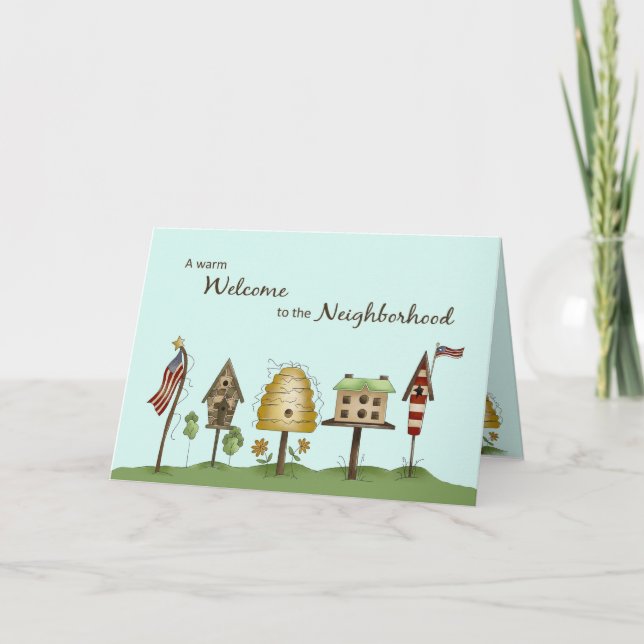 Welcome to Neighbourhood Birdhouses & Flags Card (Front)