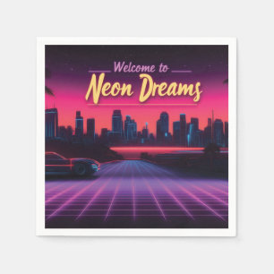 Welcome to Neon Dreams - Retro Wave Cityscape Napkin