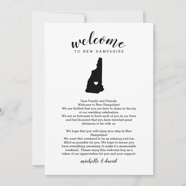 Welcome to New Hampshire Wedding Letter  Itinerary (Front)