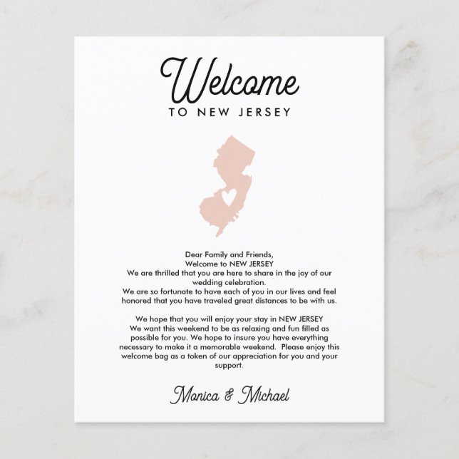 Welcome TO NEW JERSEY Letter & Itinerary ANY COLOR (Front)