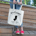 Welcome to New Jersey | State Silhouette Wedding Tote Bag<br><div class="desc">Give your guests a warm welcome to your wedding in New Jersey with a bag full of snacks and treats personalized with the state where you're getting married and the bride and groom's names and wedding date. Design features "welcome" in modern handwritten calligraphy script along with bride and groom's names...</div>
