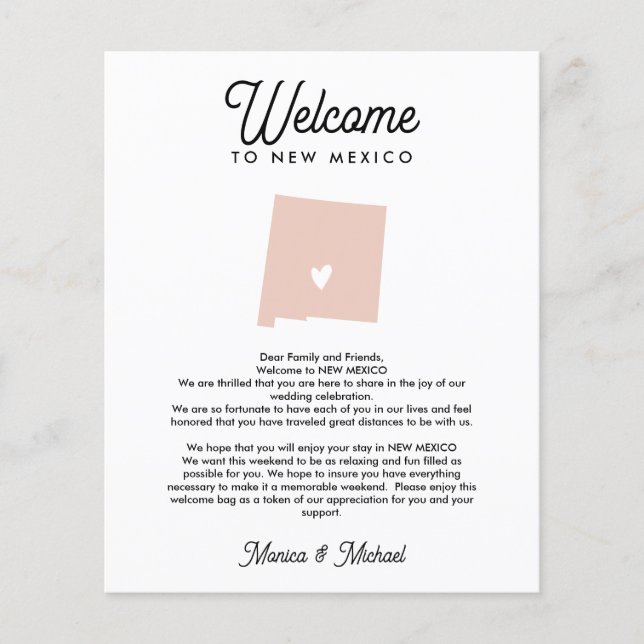 Welcome TO NEW MEXICO Letter & Itinerary ANY COLOR (Front)