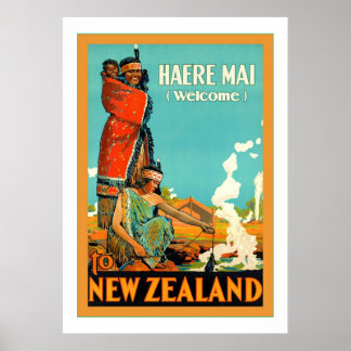 Welcome To New Zealand ~ Haere Mai ~Vintage Travel Poster