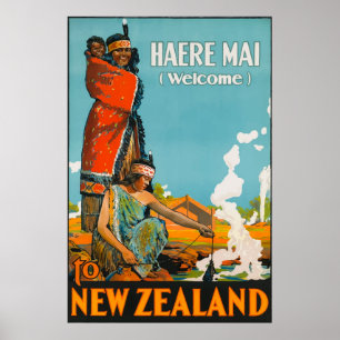 Welcome to New Zeland Vintage Travel Poster