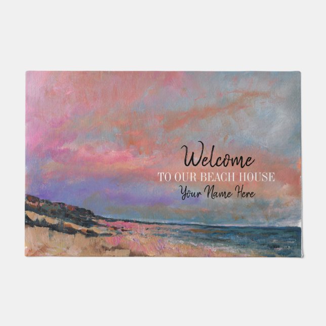 Welcome To Our Beach House Beach Painting Doormat (Front)