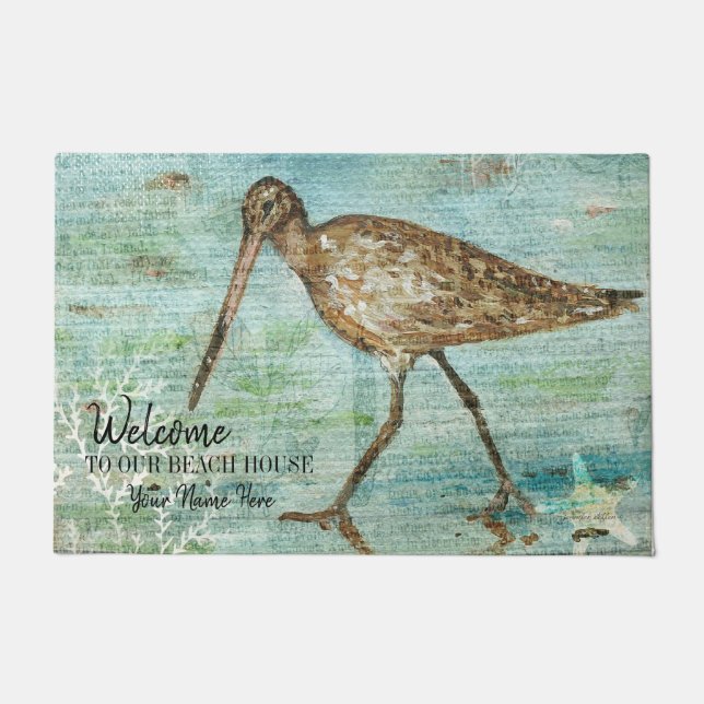 Welcome To Our Beach House Bird On Shore Art Doormat (Front)