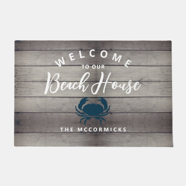 Welcome To Our Beach House Blue Family Monogram Doormat (Front)