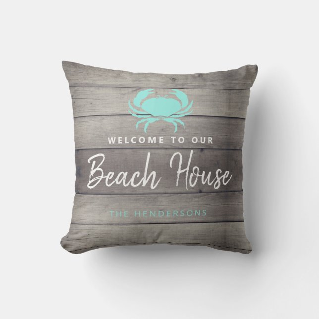 Welcome To Our Beach House Coastal Personalised Cushion (Front)