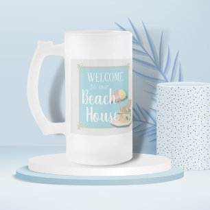 WELCOME to our Beach House - Design No 1 Frosted Glass Beer Mug