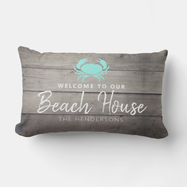 Welcome To Our Beach House Nautical Name Outdoor Lumbar Cushion (Front)