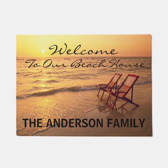 Welcome To Our Beach House Personalised Door Mat (Front)
