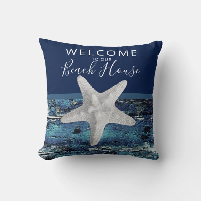  Welcome to Our Beach House Rustic Nautical Navy Cushion (Front)