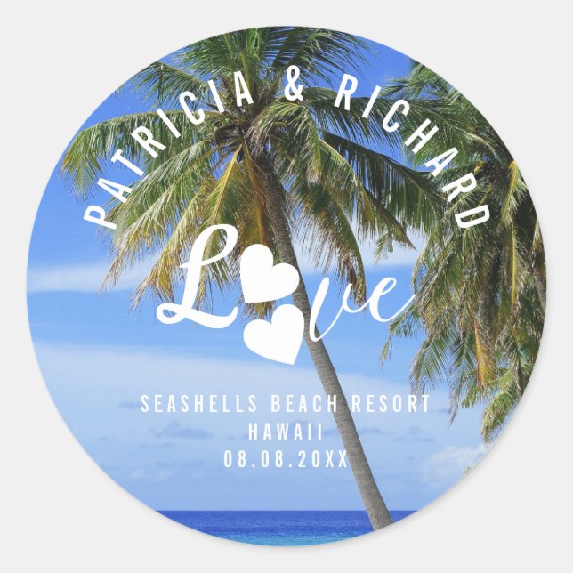Welcome To Our Beach Wedding Destination Name  Classic Round Sticker (Front)