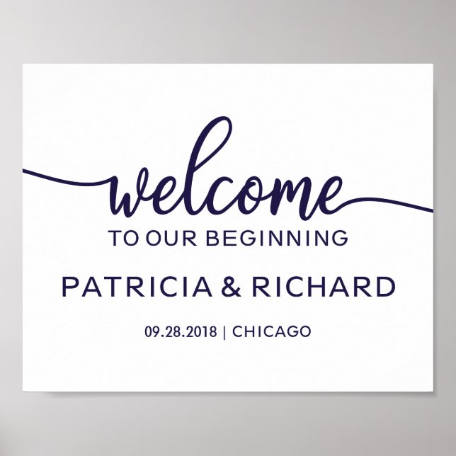 Welcome to Our Beginning Chic Navy Blue Sign (Front)