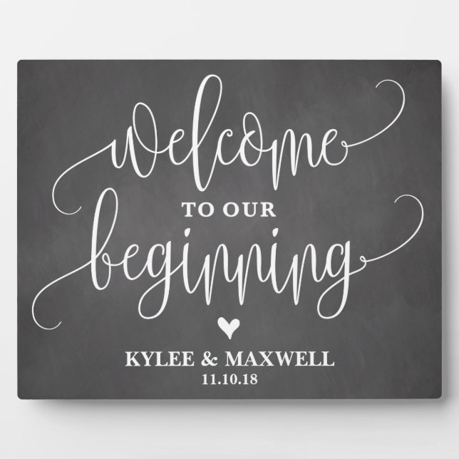 Welcome to Our Beginning Editable Wedding Sign Plaque (Front)