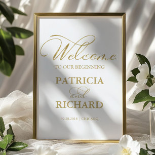 Welcome To Our Beginning Elegant Gold Foil Sign
