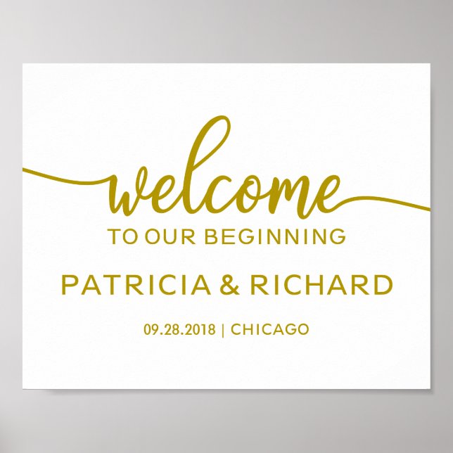 Welcome to Our Beginning Gold Script Wedding Sign (Front)