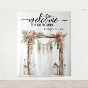 Welcome to Our Beginning – Rustic Wedding Backdrop Tapestry