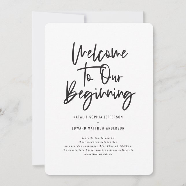 Welcome to our beginning tropical foliage wedding announcement (Front)